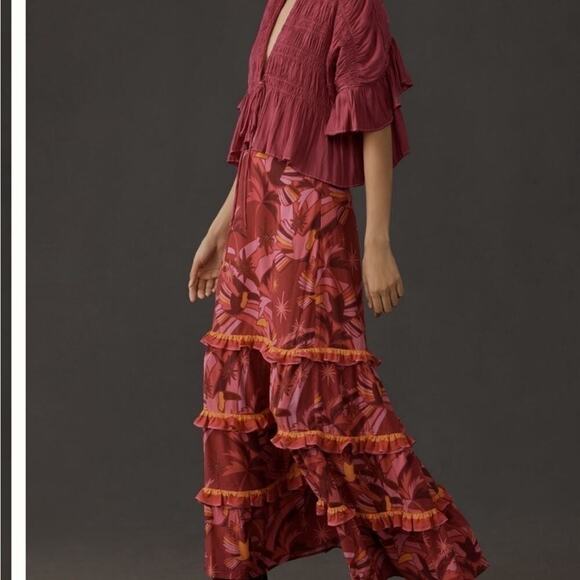 FARM Rio Tiered pink maxi skirt size M pink boho festival hippie concert wedding - Picture 4 of 6